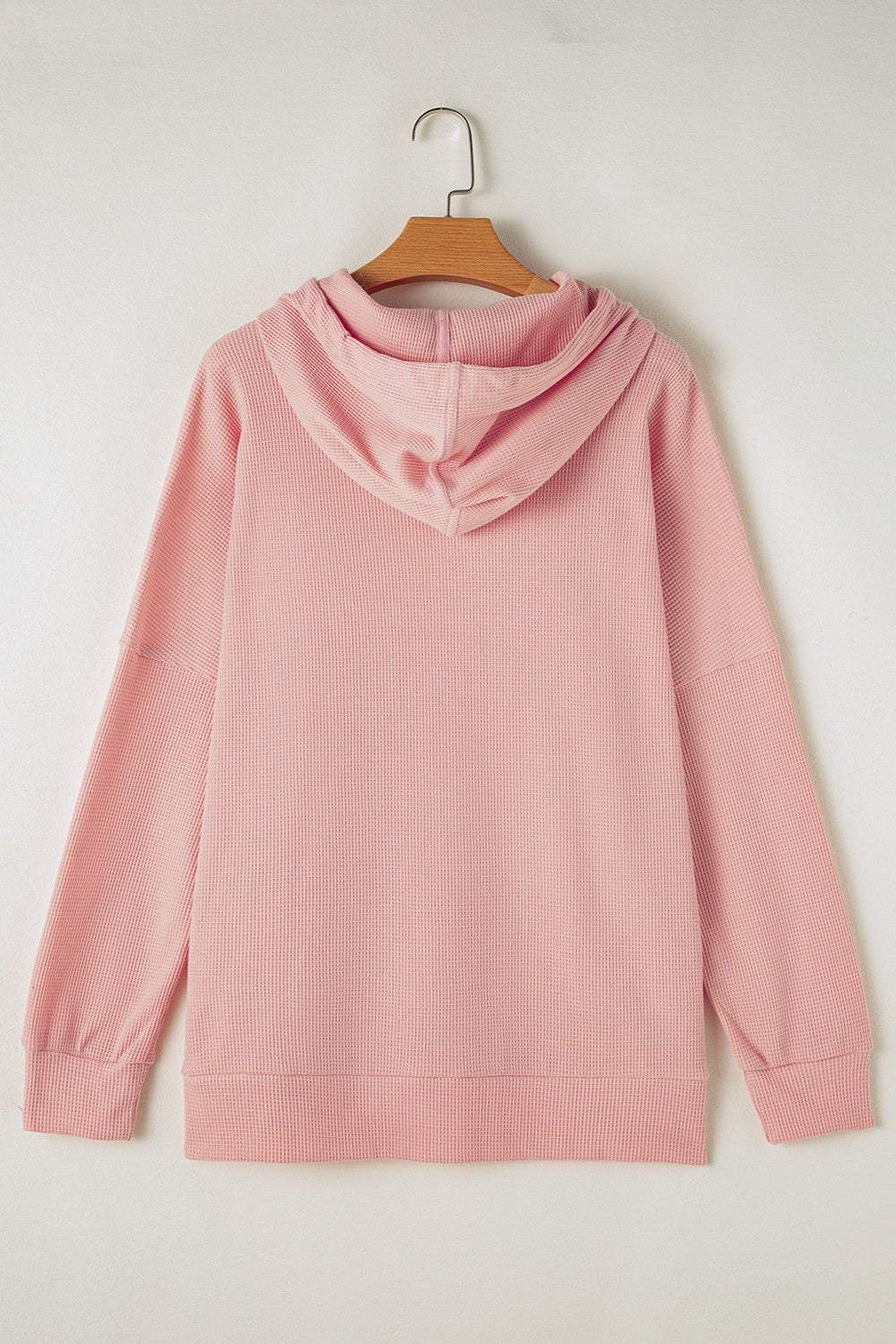 Waffle-Knit Long Sleeve Hoodie - Trendsi - Flyclothing LLC