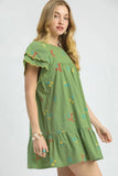 Umgee Floral Embroidered Short Sleeve Mini Dress - Trendsi