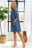 ADORA V-Neck Half Sleeve Mini Denim Dress - Trendsi - Flyclothing LLC