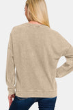 Zenana Washed Round Neck Dropped Shoulder Sweatshirt - Trendsi
