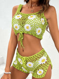 Flower Cutout Wide Strap Two-Piece Cover Up - Trendsi - Flyclothing LLC