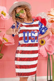 BiBi American Flag Theme Usa Print Sequin Dress - Trendsi - Flyclothing LLC