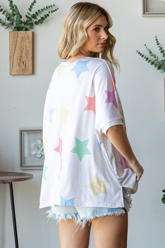 HOPELY Full Size Multi Colored Star Print T-Shirt - Trendsi