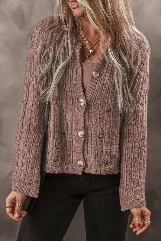 Button Up Long Sleeve Cardigan - Trendsi - Flyclothing LLC