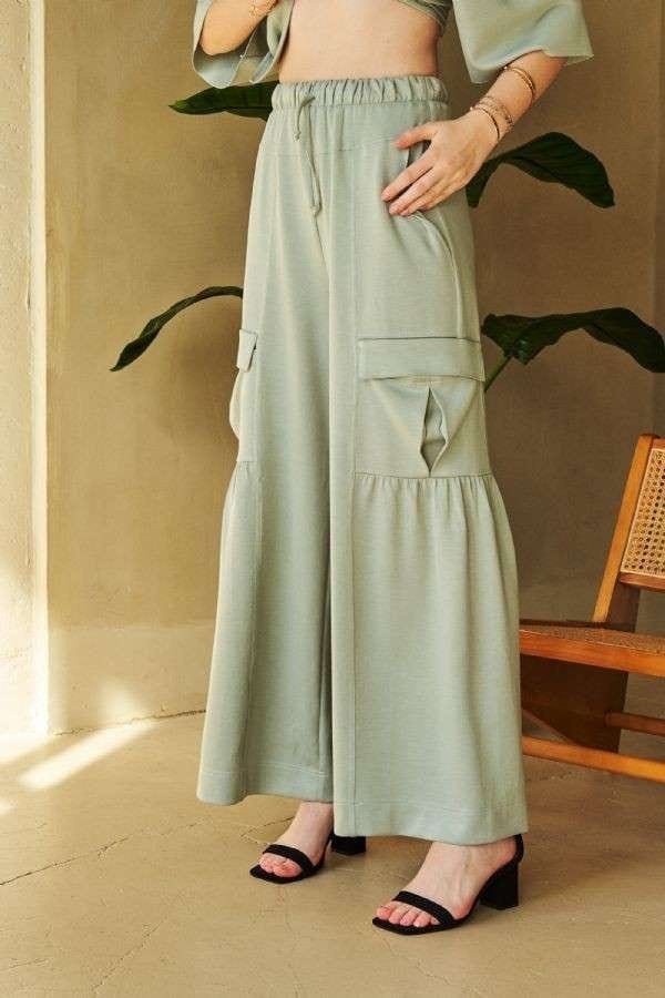Davi & Dani Drawstring Ruched Detail Wide Leg Pants - Trendsi