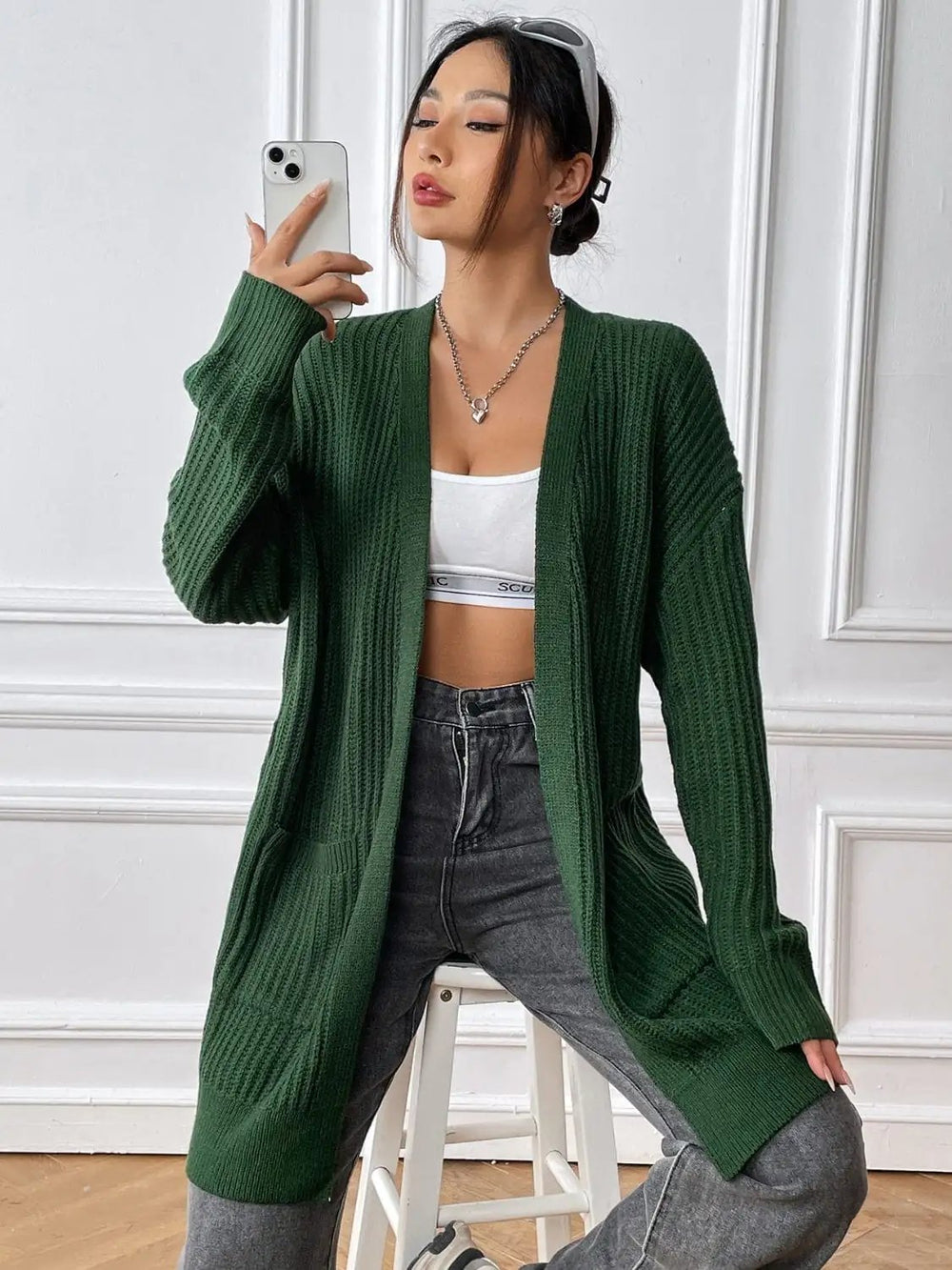 Open Front Long Sleeve Cardigan - Trendsi