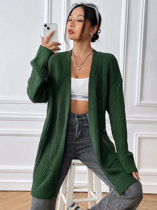 Open Front Long Sleeve Cardigan - Trendsi - Flyclothing LLC