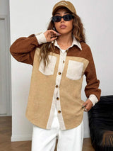 Color Block Collared Neck Long Sleeve Shirt - Trendsi - Flyclothing LLC