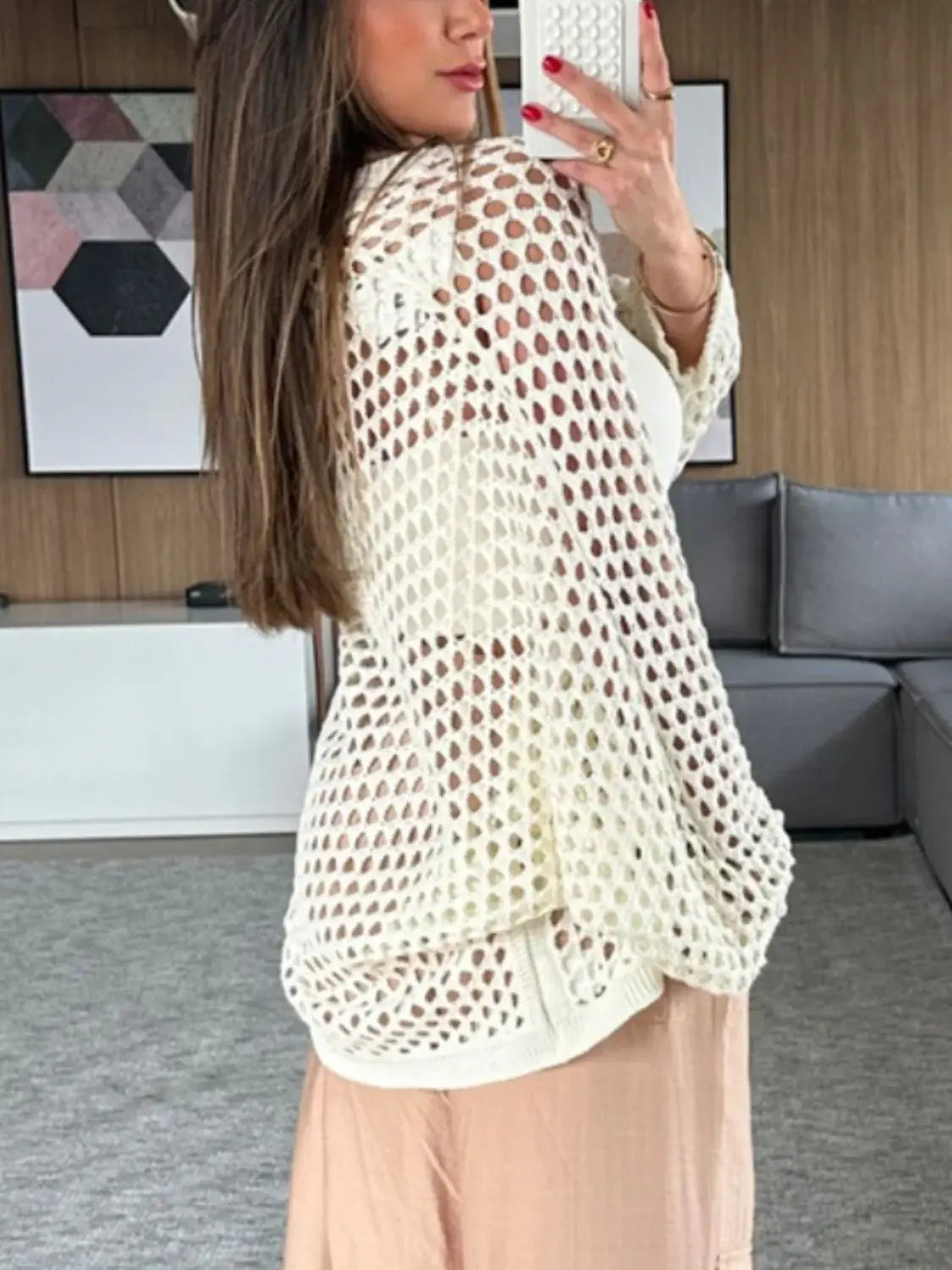 Hollow Out Open Front Cover-Up - Trendsi - Flyclothing LLC