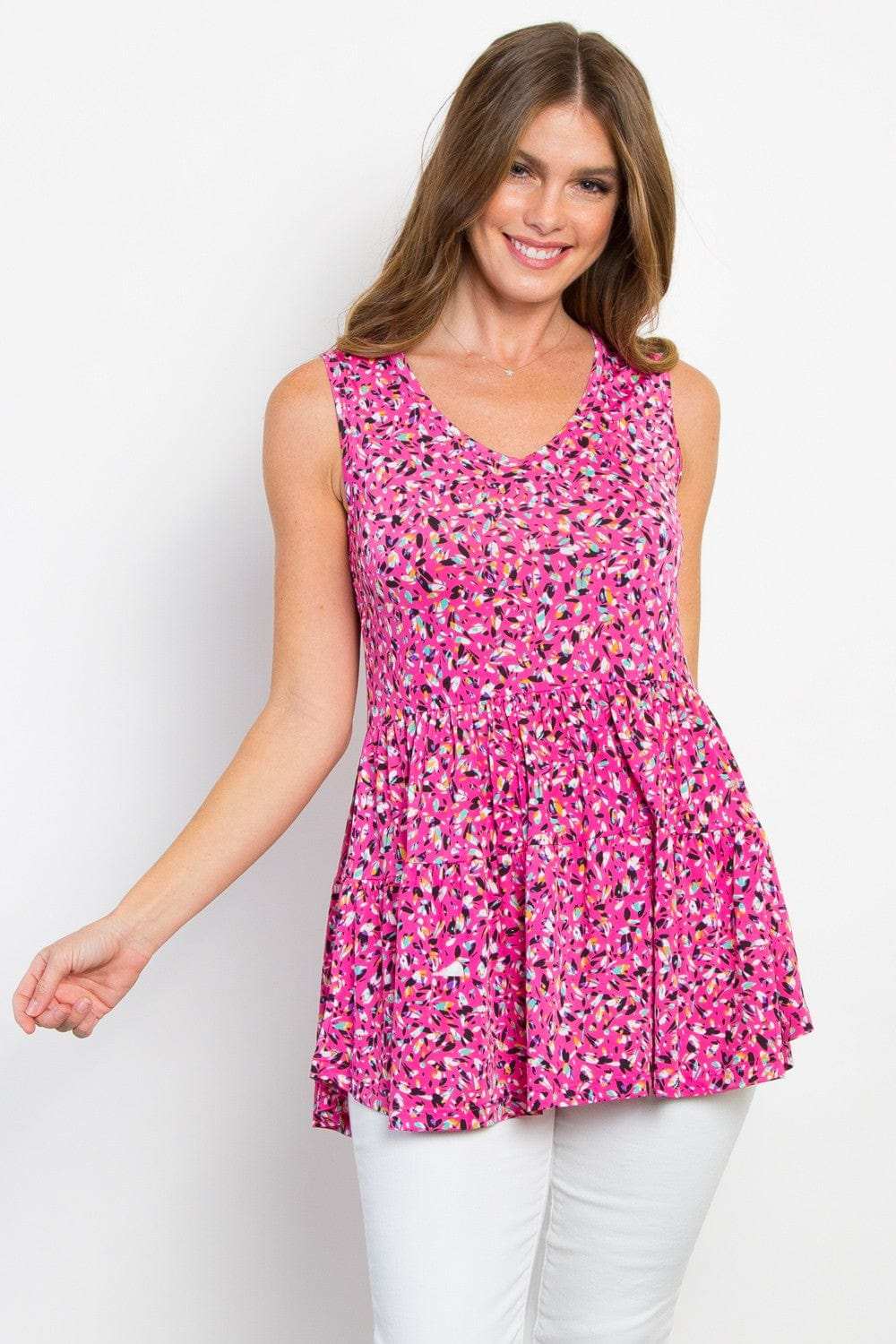 Be Stage Full Size Printed Tiered Sleeveless Top - Trendsi - Flyclothing LLC
