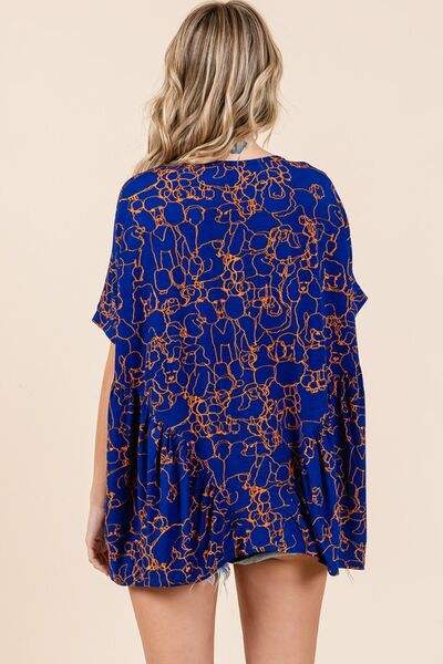 Mittoshop Abstract Print Round Neck Short Sleeve Top - Trendsi - Flyclothing LLC