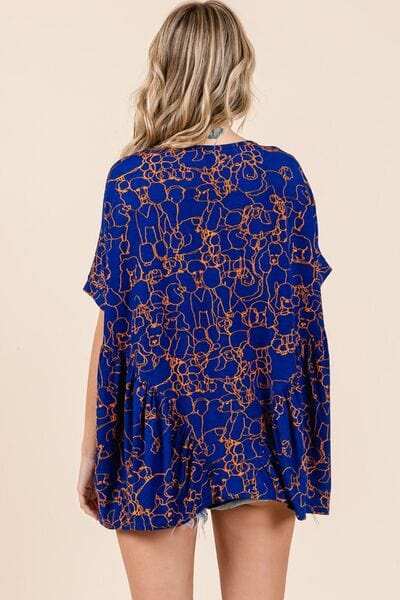 Mittoshop Abstract Print Round Neck Short Sleeve Top - Trendsi - Flyclothing LLC