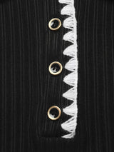Contrast Trim Texture Long Sleeve Sweater Dress - Trendsi - Flyclothing LLC