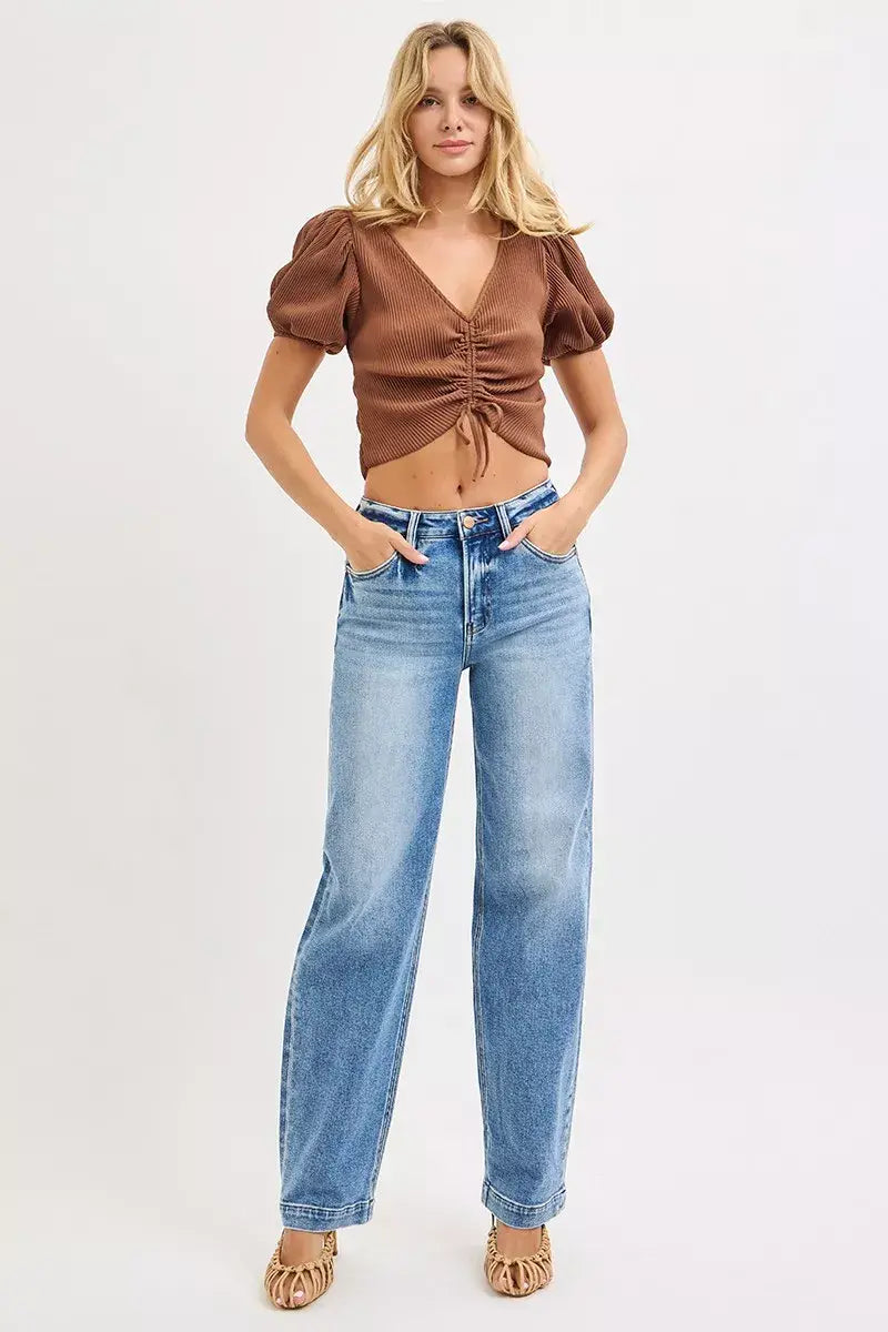 RISEN High Rise Wide Baggy Jeans - Trendsi - Flyclothing LLC