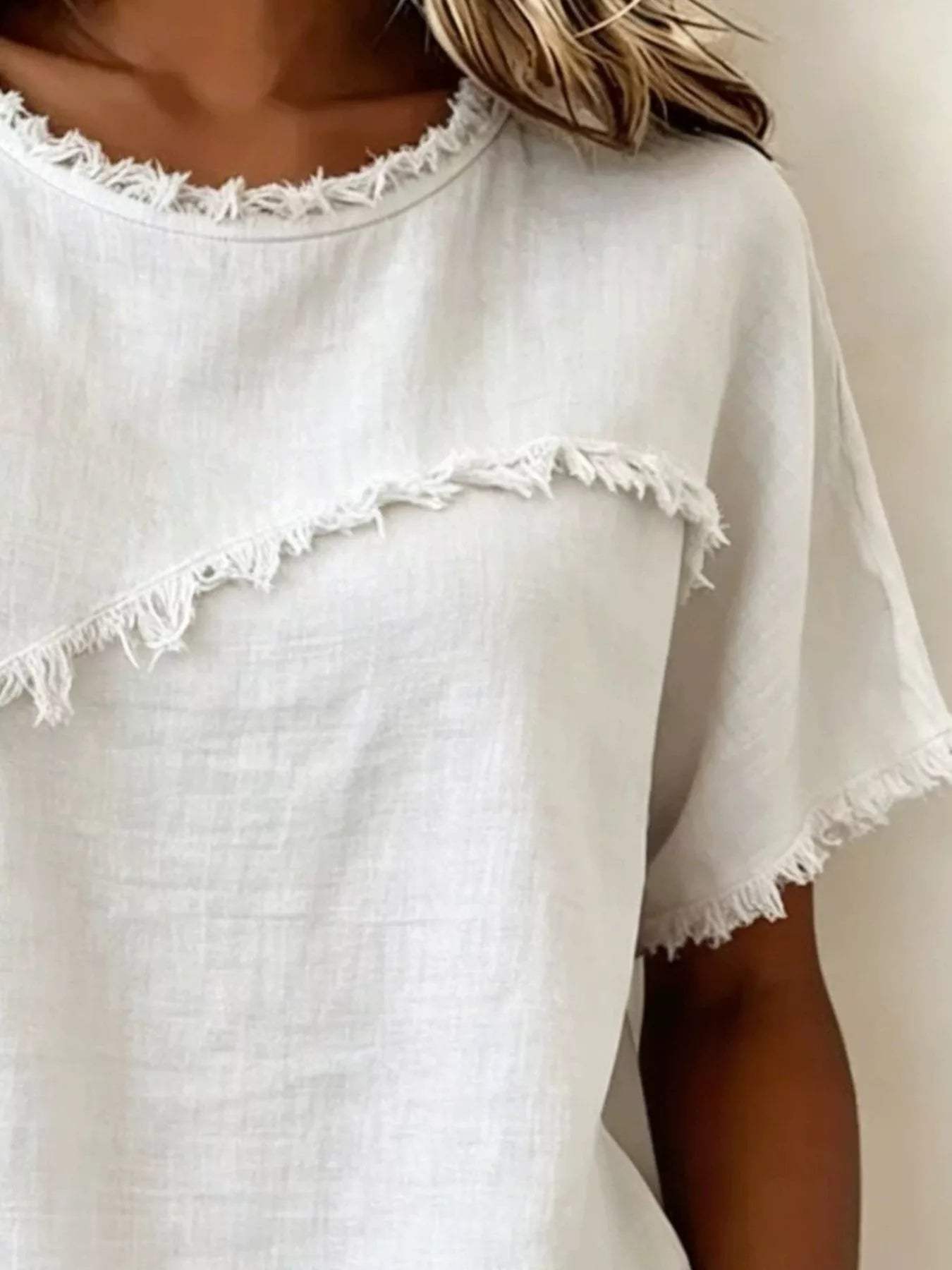 Full Size Frayed Hem Short Sleeve Top Plus Size - Trendsi - Flyclothing LLC