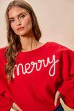 SO ME Merry Tinsel Lettering Christmas Sweater Top - Trendsi - Flyclothing LLC
