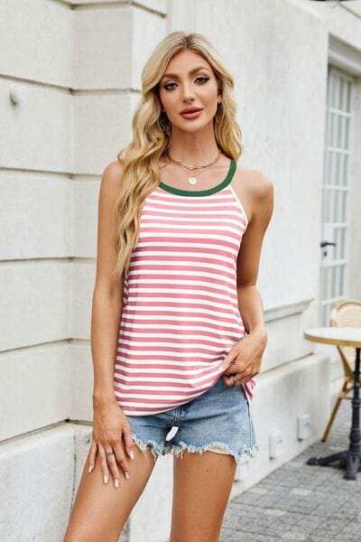 Contrast Striped Round Neck Cami - Trendsi - Flyclothing LLC
