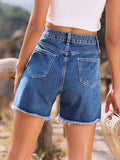 Raw Hem High Waist Denim Shorts - Trendsi - Flyclothing LLC