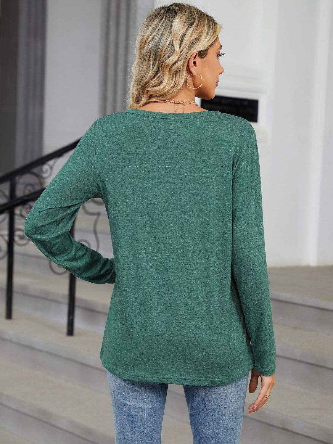 Notched Long Sleeve T-Shirt - Trendsi - Flyclothing LLC