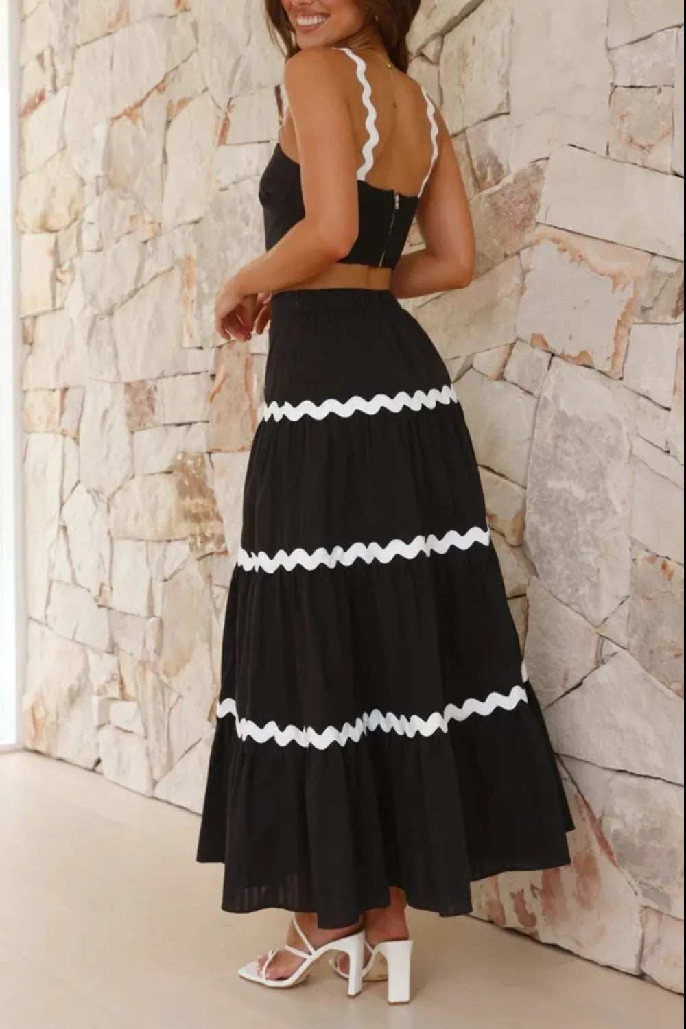 Contrast Trim Cami and Maxi Skirt Set - Trendsi - Flyclothing LLC