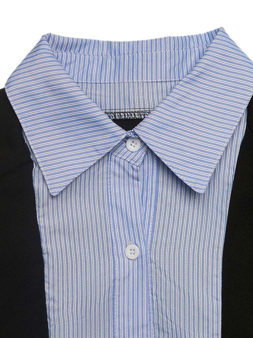 Striped Collar Long Sleeve Fake Two-Piece Blazer - Trendsi - Flyclothing LLC