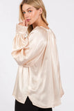 SAGE + FIG Notched Long Sleeve Blouse - Trendsi
