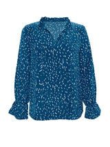 Ruffled Printed Tie Neck Long Sleeve Blouse - Trendsi - Flyclothing LLC