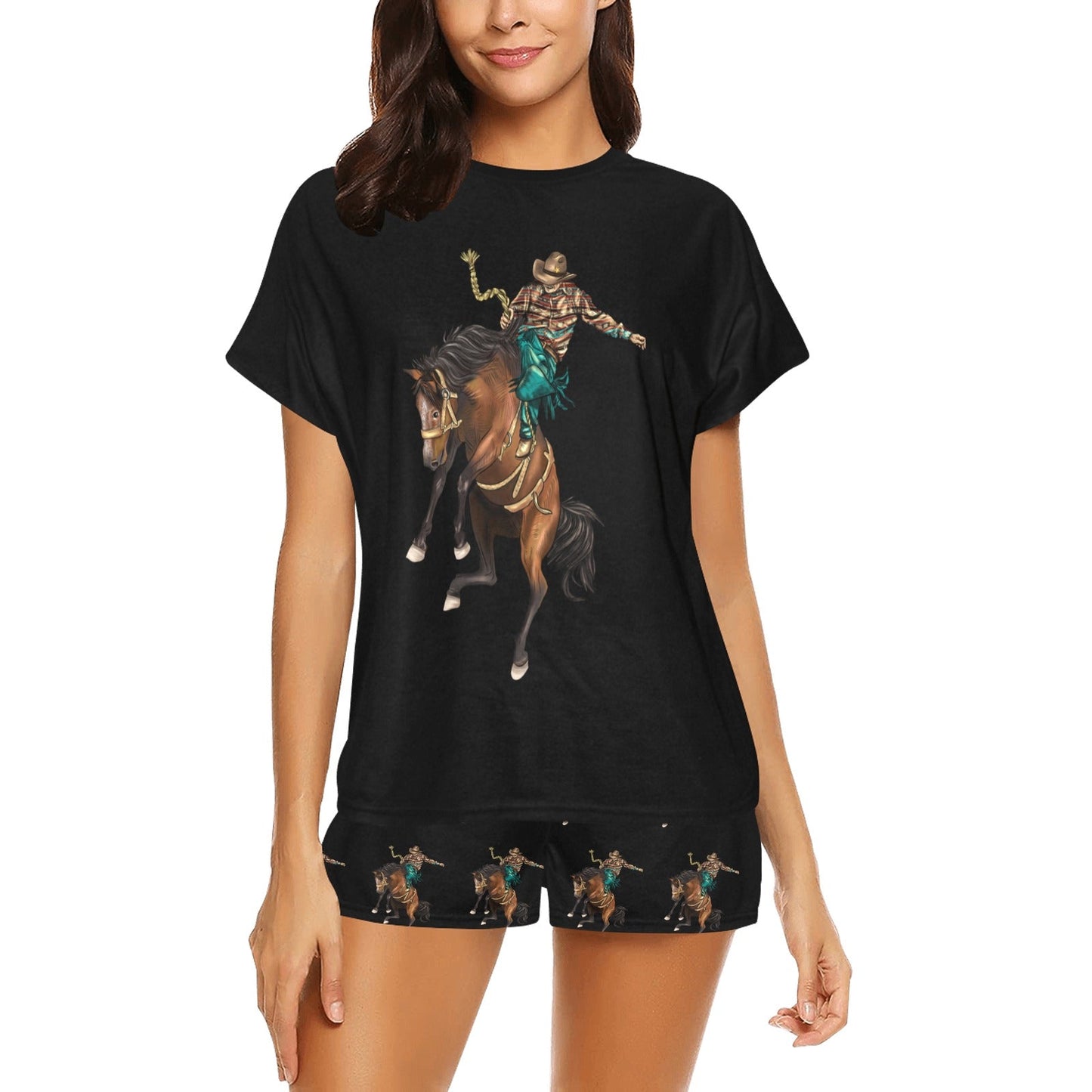 Baha Ranch Rodeo Cowboy Womens Western Top and Short Pajama Set