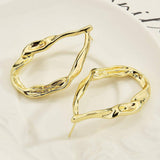 Organic Irregular Water Drop Hoop Earrings, Hammered Liquid Texture Gold Open Hoops, Minimal Quiet Luxury Women Jewelry For Europe Spain - My Store - Flyclothing LLC