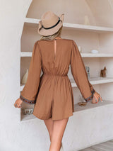 V-Neck Long Sleeve Romper - Trendsi - Flyclothing LLC