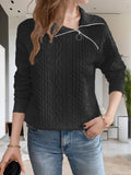 Oblique Zipper Collared Neck Long Sleeve Sweatshirt - Trendsi
