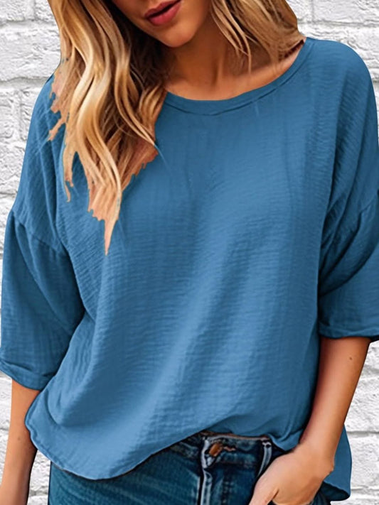 Full Size Round Neck Half Sleeve T-Shirt Plus Size - Trendsi
