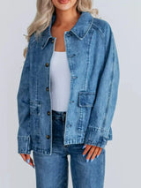 Button Up Raglan Sleeve Denim Jacket - Trendsi - Flyclothing LLC