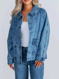 Button Up Raglan Sleeve Denim Jacket - Trendsi - Flyclothing LLC