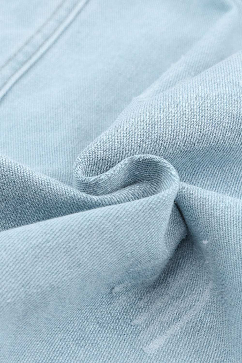 Flap Pocket Raw Hem Denim Jacket - Trendsi - Flyclothing LLC