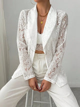 Lace Lapel Collar Long Sleeve Blazer - Trendsi - Flyclothing LLC