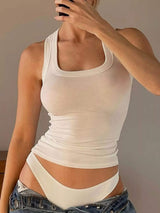 Ribbed Square Neck Tank Top - Trendsi - Flyclothing LLC