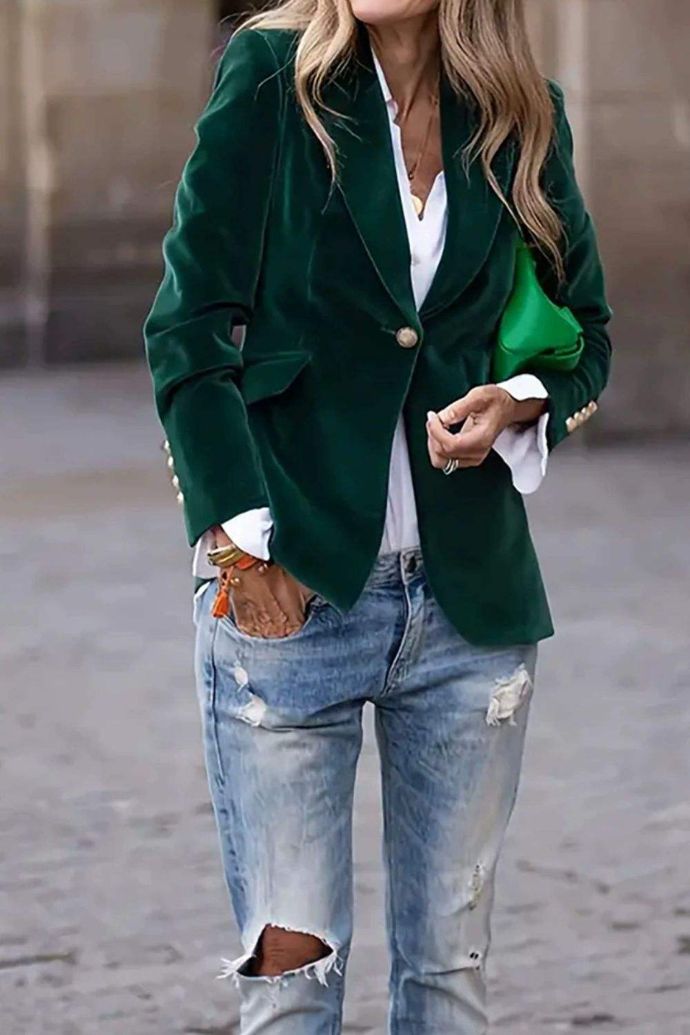 Lapel Collar One Button Blazer - Trendsi - Flyclothing LLC