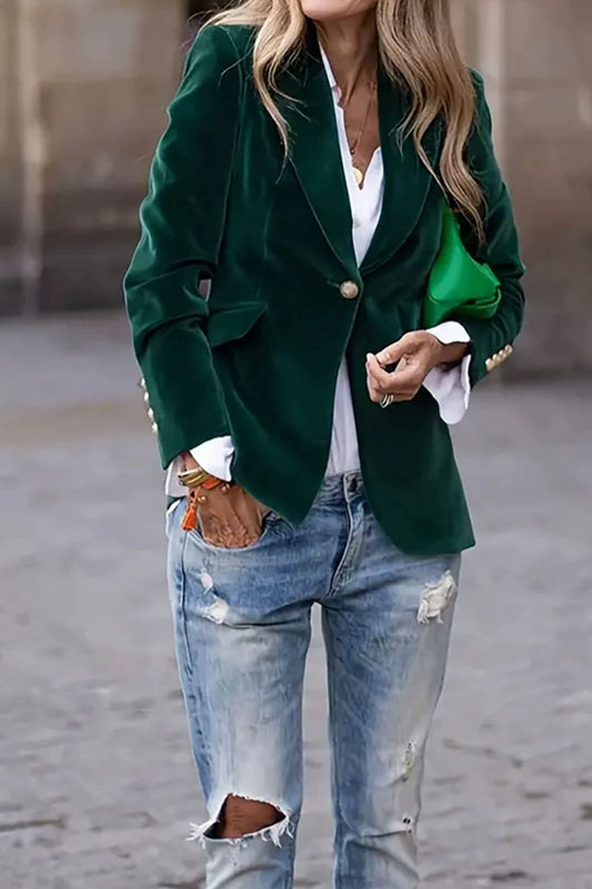 Lapel Collar One Button Blazer - Trendsi