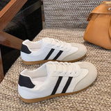 Striped Lace Up Casual Sneakers - Trendsi - Flyclothing LLC