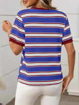 Contrast Striped Round Neck Short Sleeve T-Shirt - Trendsi - Flyclothing LLC