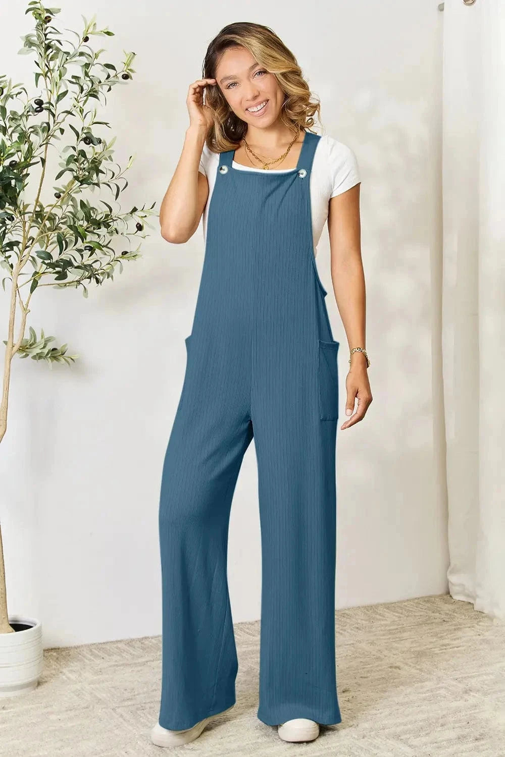 Double Take Full Size Wide Strap Overall with Pockets - Trendsi
