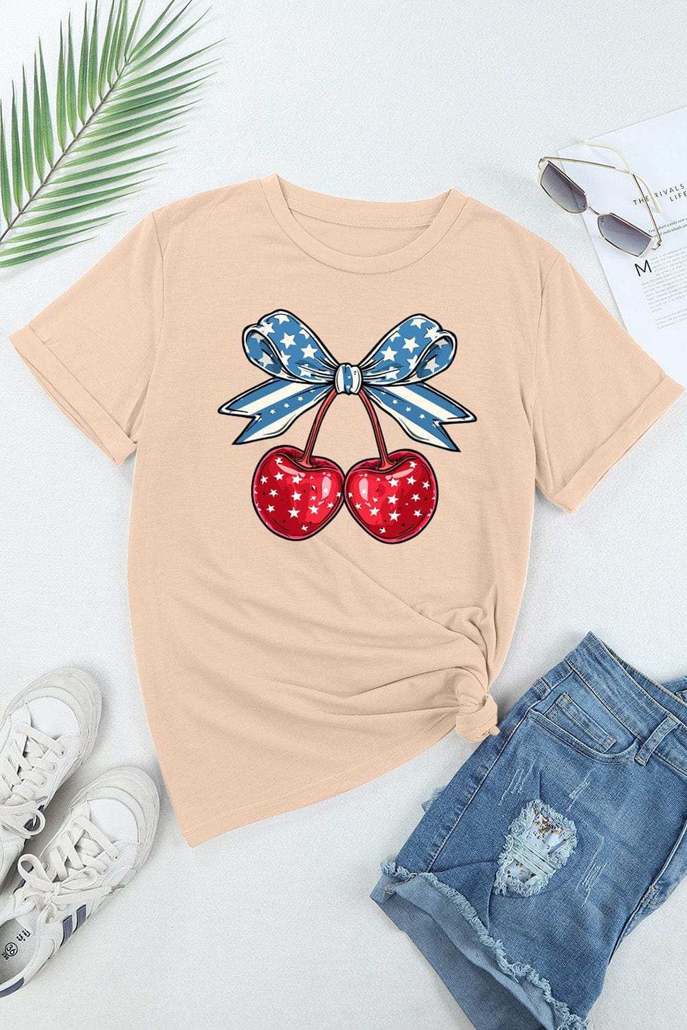 Cherry Graphic Round Neck Short Sleeve T-Shirt - Trendsi - Flyclothing LLC