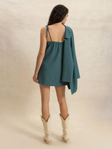 Tie Shoulder Mini Dress and Long Sleeve Top Set - Trendsi - Flyclothing LLC