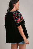 Umgee Full Size Velvet Embroidery Short Sleeve Blouse - Trendsi - Flyclothing LLC