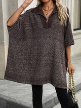 Slit Quarter Zip Half Sleeve Sweater - Trendsi - Flyclothing LLC