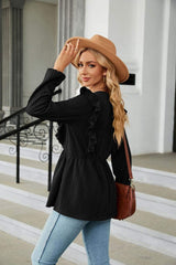 Round Neck Ruffled Peplum Blouse - Trendsi - Flyclothing LLC