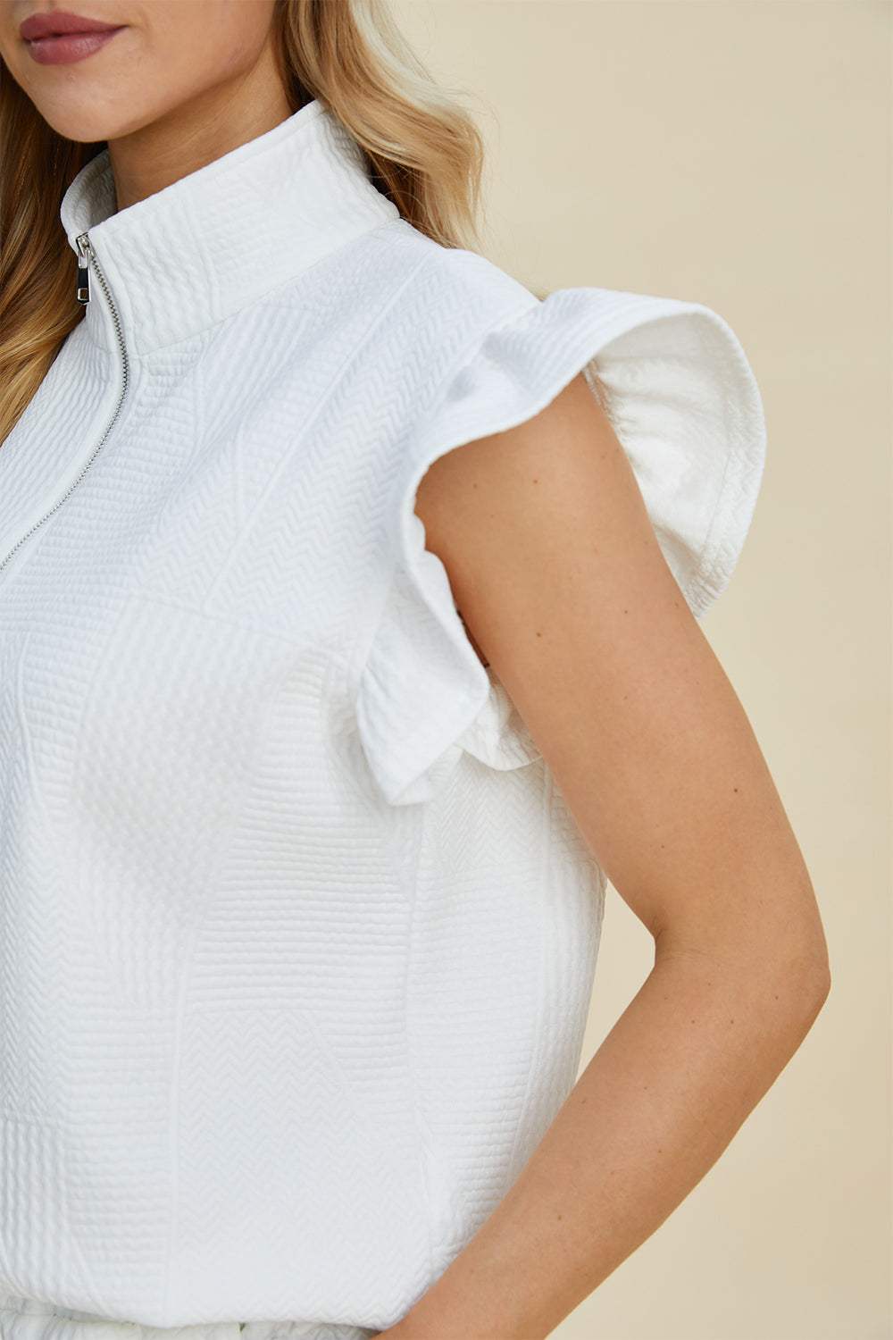 Double Take Full Size Texture Flounce Sleeve Top and Shorts Set - Trendsi - Flyclothing LLC