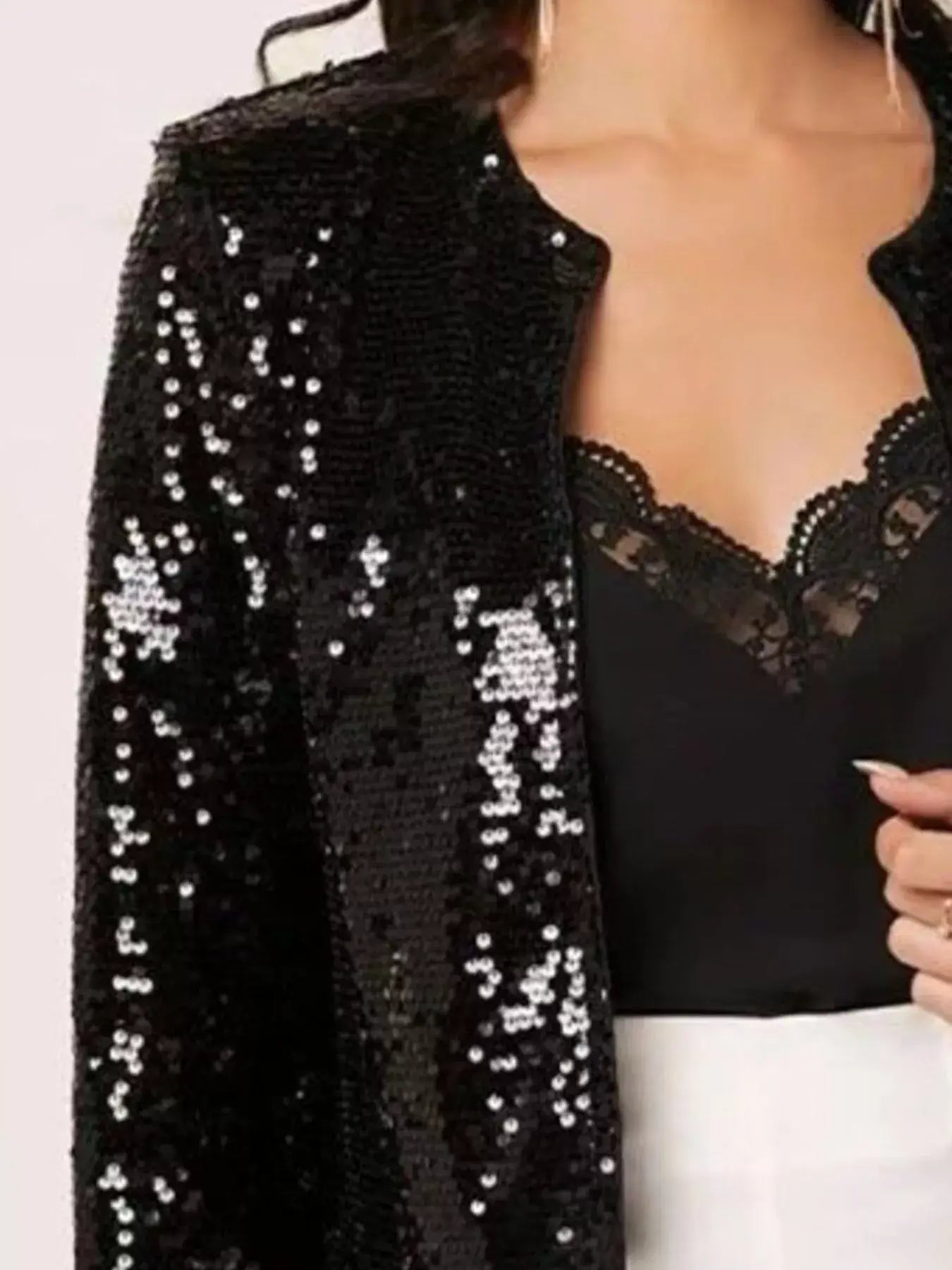 Full Size Sequin Long Sleeve Jacket Plus Size - Trendsi - Flyclothing LLC