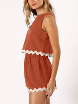 Contrast Trim Round Neck Top and Shorts Set - Trendsi - Flyclothing LLC